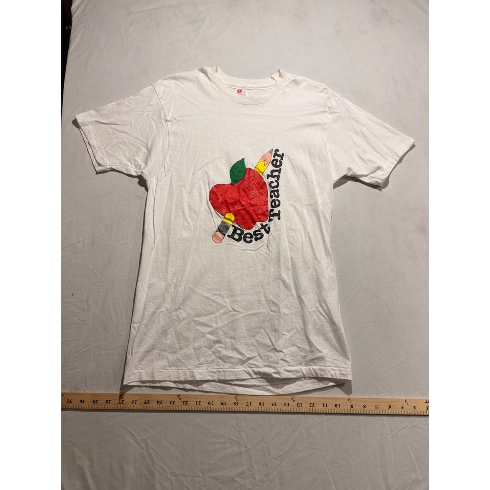 Vintage 1993 Hanes Best Teacher T-Shirt White Single Stitch Cotton Large